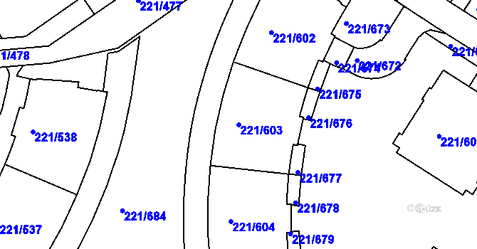 Parcela st. 221/603 v KÚ Černý Most, Katastrální mapa