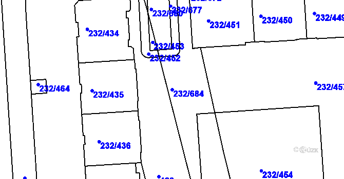 Parcela st. 232/684 v KÚ Černý Most, Katastrální mapa