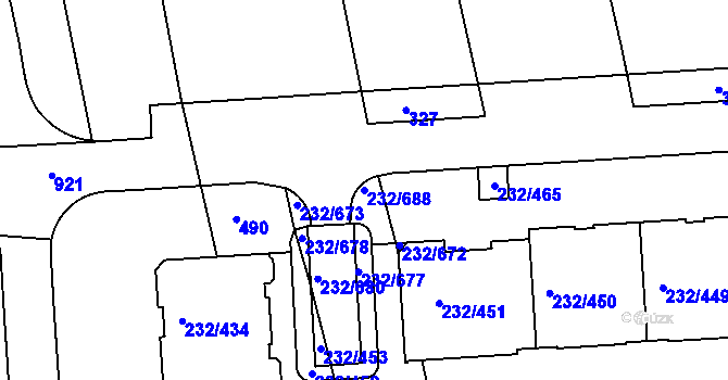 Parcela st. 232/688 v KÚ Černý Most, Katastrální mapa