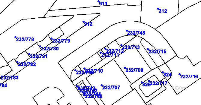 Parcela st. 232/711 v KÚ Černý Most, Katastrální mapa