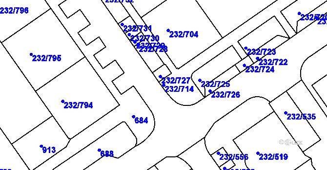 Parcela st. 232/714 v KÚ Černý Most, Katastrální mapa