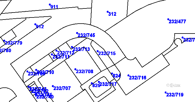 Parcela st. 232/715 v KÚ Černý Most, Katastrální mapa