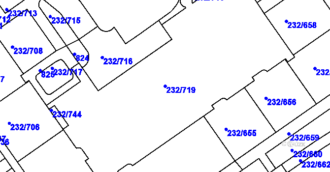 Parcela st. 232/719 v KÚ Černý Most, Katastrální mapa