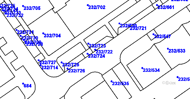 Parcela st. 232/722 v KÚ Černý Most, Katastrální mapa