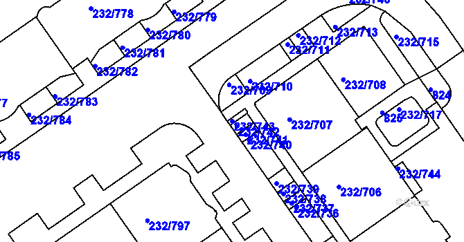 Parcela st. 232/743 v KÚ Černý Most, Katastrální mapa