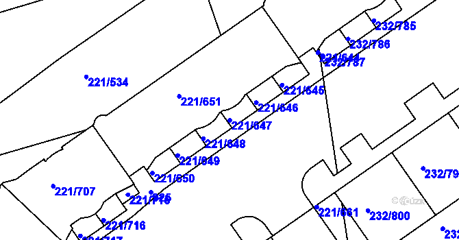 Parcela st. 221/647 v KÚ Černý Most, Katastrální mapa