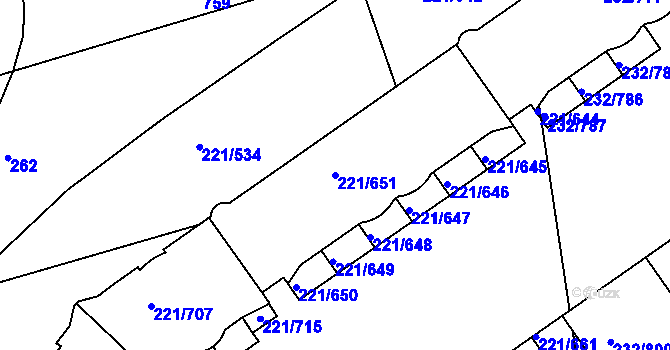 Parcela st. 221/651 v KÚ Černý Most, Katastrální mapa