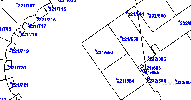 Parcela st. 221/653 v KÚ Černý Most, Katastrální mapa