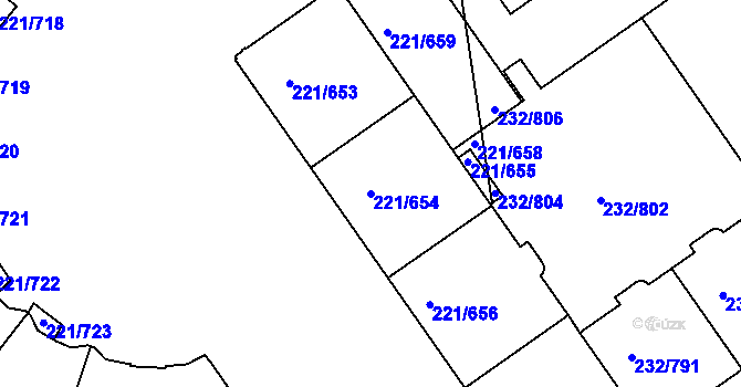 Parcela st. 221/654 v KÚ Černý Most, Katastrální mapa