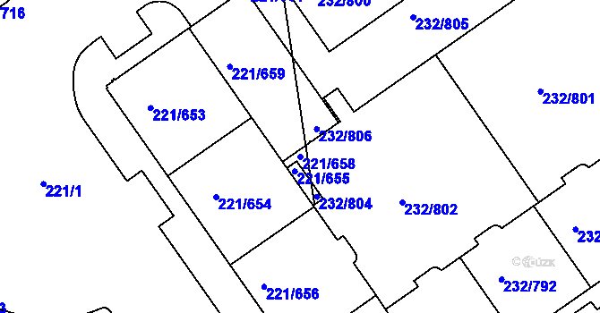 Parcela st. 221/658 v KÚ Černý Most, Katastrální mapa