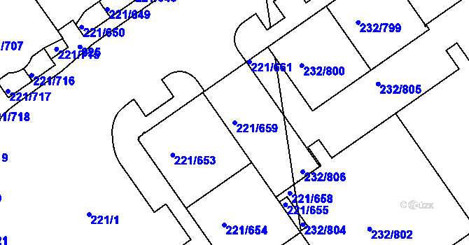 Parcela st. 221/659 v KÚ Černý Most, Katastrální mapa