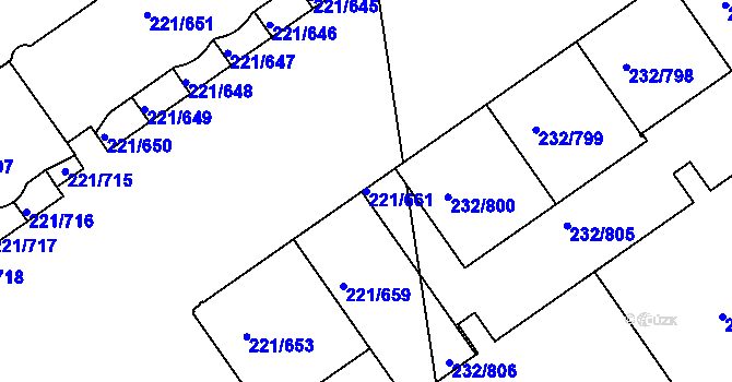 Parcela st. 221/661 v KÚ Černý Most, Katastrální mapa