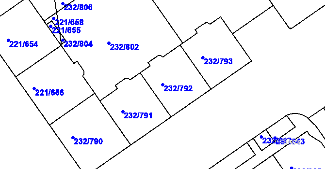 Parcela st. 232/792 v KÚ Černý Most, Katastrální mapa