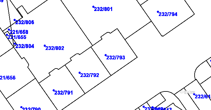 Parcela st. 232/793 v KÚ Černý Most, Katastrální mapa