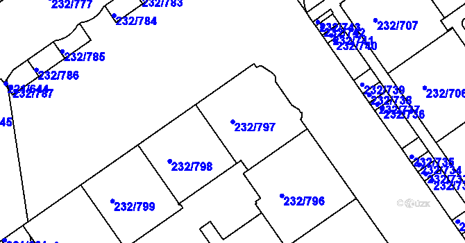 Parcela st. 232/797 v KÚ Černý Most, Katastrální mapa
