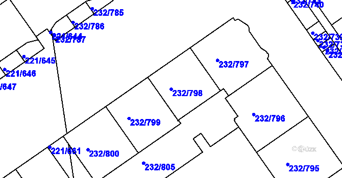 Parcela st. 232/798 v KÚ Černý Most, Katastrální mapa