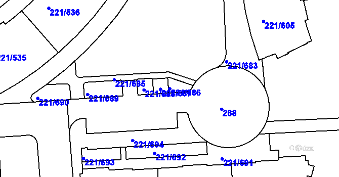 Parcela st. 221/686 v KÚ Černý Most, Katastrální mapa