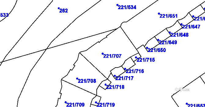 Parcela st. 221/707 v KÚ Černý Most, Katastrální mapa
