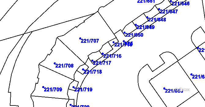 Parcela st. 221/716 v KÚ Černý Most, Katastrální mapa