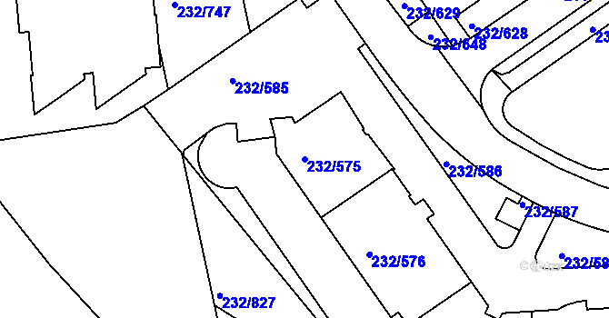 Parcela st. 232/575 v KÚ Černý Most, Katastrální mapa