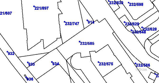 Parcela st. 232/585 v KÚ Černý Most, Katastrální mapa