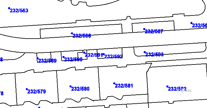 Parcela st. 232/592 v KÚ Černý Most, Katastrální mapa