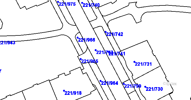 Parcela st. 221/743 v KÚ Černý Most, Katastrální mapa
