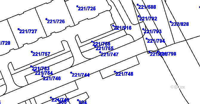 Parcela st. 221/747 v KÚ Černý Most, Katastrální mapa