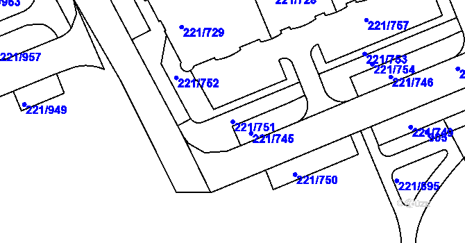 Parcela st. 221/751 v KÚ Černý Most, Katastrální mapa