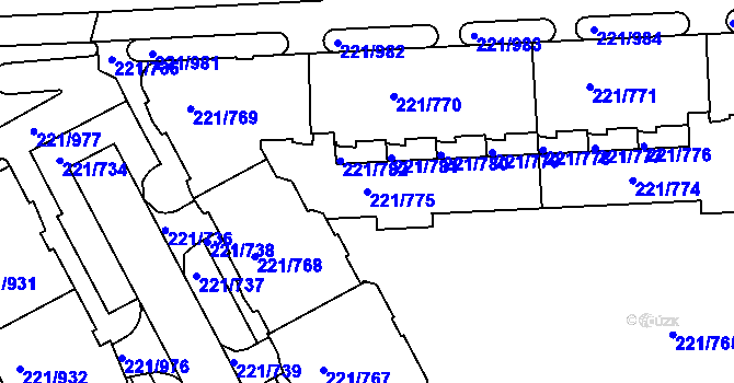 Parcela st. 221/775 v KÚ Černý Most, Katastrální mapa