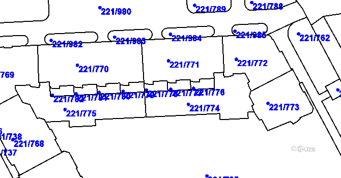 Parcela st. 221/777 v KÚ Černý Most, Katastrální mapa