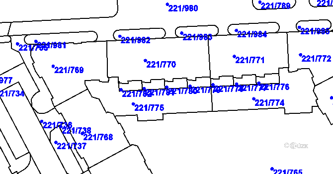 Parcela st. 221/780 v KÚ Černý Most, Katastrální mapa