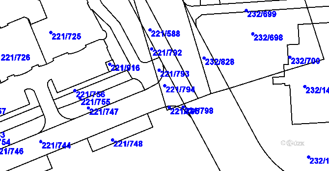 Parcela st. 221/794 v KÚ Černý Most, Katastrální mapa