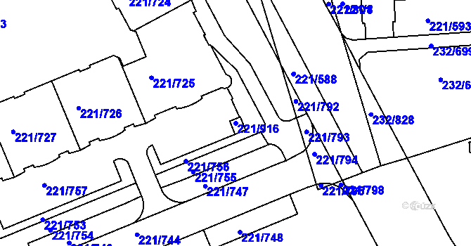 Parcela st. 221/916 v KÚ Černý Most, Katastrální mapa