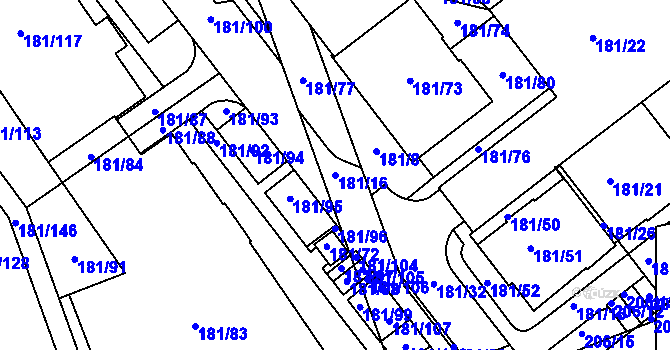 Parcela st. 181/16 v KÚ Černý Most, Katastrální mapa