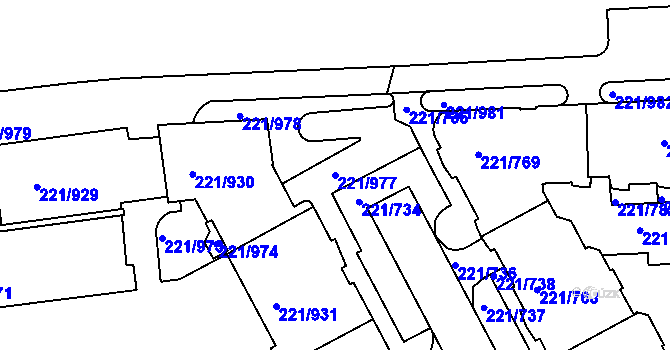 Parcela st. 221/977 v KÚ Černý Most, Katastrální mapa