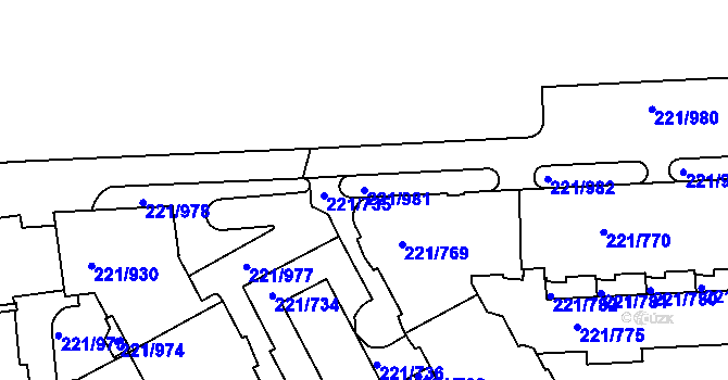 Parcela st. 221/981 v KÚ Černý Most, Katastrální mapa