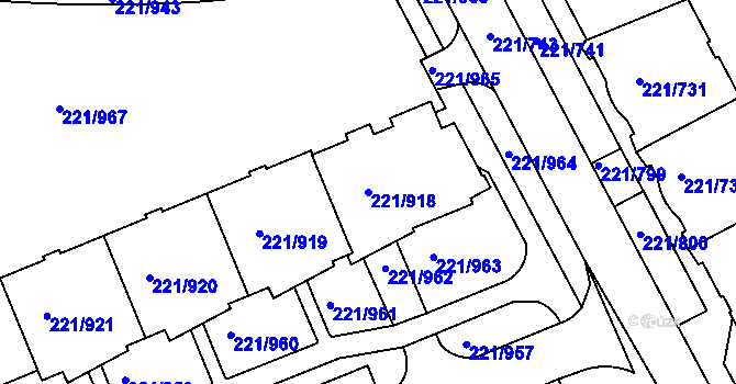 Parcela st. 221/918 v KÚ Černý Most, Katastrální mapa