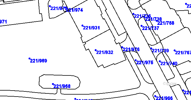 Parcela st. 221/932 v KÚ Černý Most, Katastrální mapa