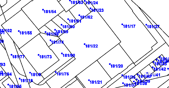 Parcela st. 181/22 v KÚ Černý Most, Katastrální mapa