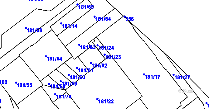 Parcela st. 181/23 v KÚ Černý Most, Katastrální mapa