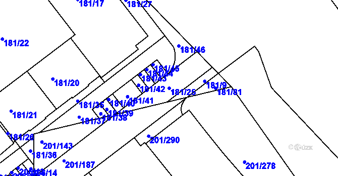 Parcela st. 181/25 v KÚ Černý Most, Katastrální mapa