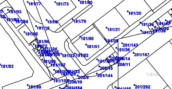 Parcela st. 181/51 v KÚ Černý Most, Katastrální mapa