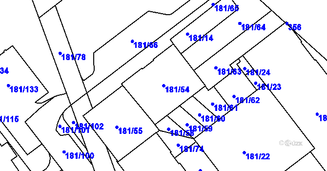 Parcela st. 181/54 v KÚ Černý Most, Katastrální mapa