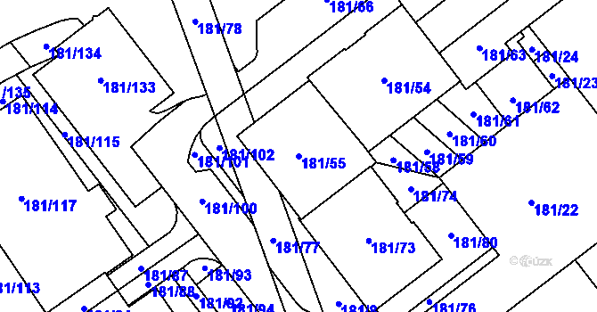 Parcela st. 181/55 v KÚ Černý Most, Katastrální mapa
