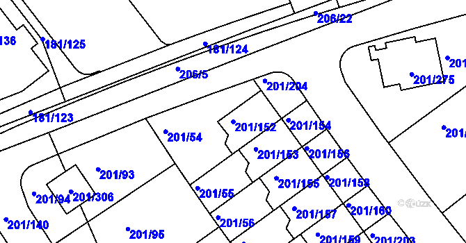 Parcela st. 201/152 v KÚ Černý Most, Katastrální mapa