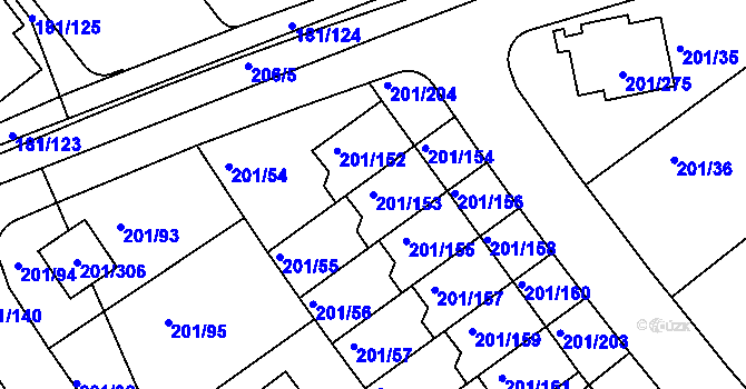 Parcela st. 201/153 v KÚ Černý Most, Katastrální mapa