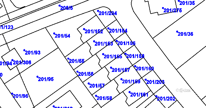 Parcela st. 201/155 v KÚ Černý Most, Katastrální mapa
