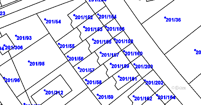 Parcela st. 201/157 v KÚ Černý Most, Katastrální mapa