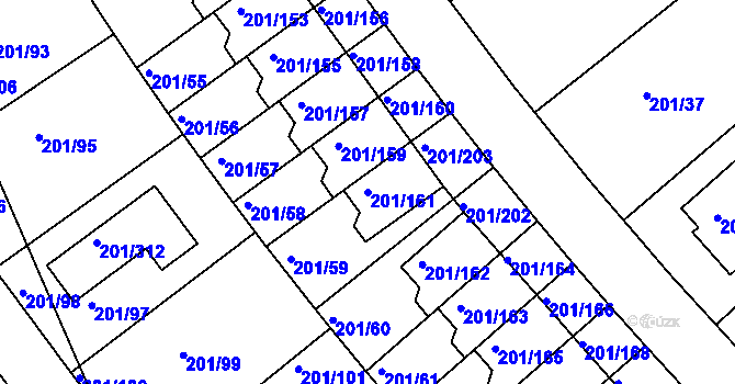 Parcela st. 201/161 v KÚ Černý Most, Katastrální mapa
